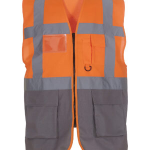 Multifunctional executive hi-vis waistcoat (HVW801) - Orange/Grey, S