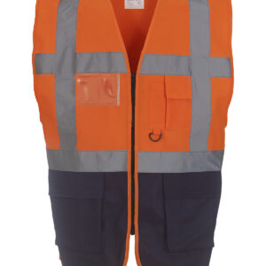Multifunctional executive hi-vis waistcoat (HVW801) - Orange/Navy, S