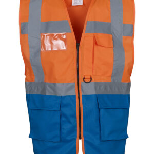 Multifunctional executive hi-vis waistcoat (HVW801) - Orange/Royal Blue, S