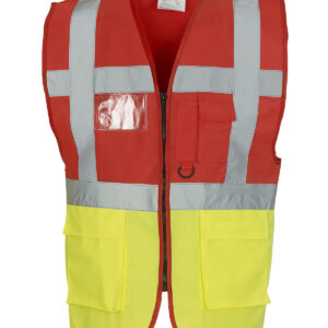 Multifunctional executive hi-vis waistcoat (HVW801) - Red/Yellow, S