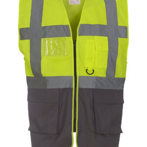Multifunctional executive hi-vis waistcoat (HVW801) - Yellow/Grey, S