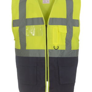 Multifunctional executive hi-vis waistcoat (HVW801) - Yellow/Navy, S