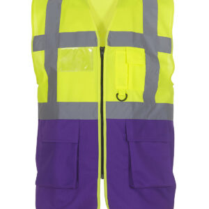 Multifunctional executive hi-vis waistcoat (HVW801) - Yellow/Purple, S