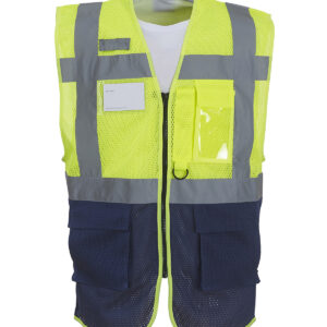 Hi-vis top cool open-mesh executive waistcoat (HVW820) - Yellow/Navy, S
