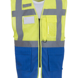 Hi-vis top cool open-mesh executive waistcoat (HVW820) - Yellow/Royal Blue, S