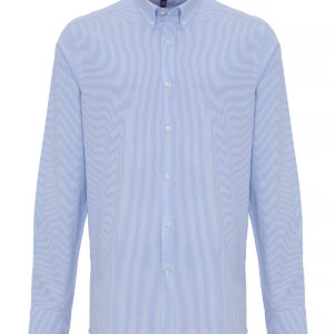 Cotton-rich Oxford stripes shirt - White/Light Blue, S