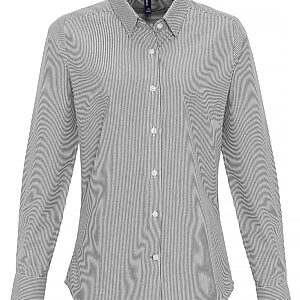 Women's cotton-rich Oxford stripes blouse - White/Grey, XS