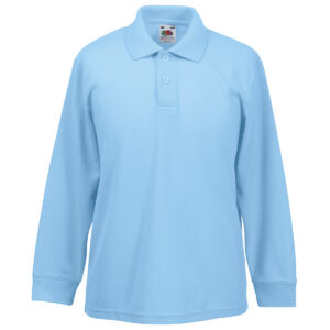 Kids long sleeve 65/35 polo - Sky, 3/4 Yrs