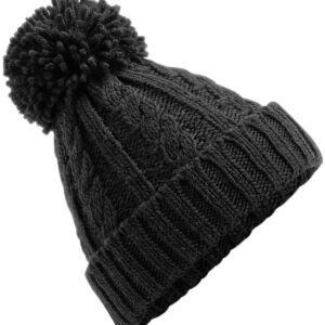 Cable knit melange beanie - Black, One size