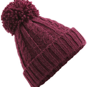 Cable knit melange beanie - Burgundy, One size