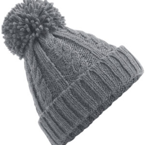 Cable knit melange beanie - Light Grey, One size