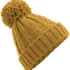 Cable knit melange beanie - Mustard, One size