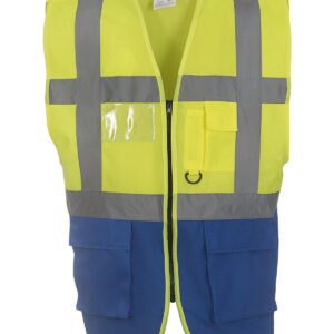 Multifunctional executive hi-vis waistcoat (HVW801) - Yellow/Royal Blue, S