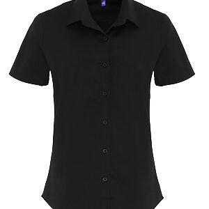 Women's stretch fit cotton poplin short sleeve blouse - Black, XS
