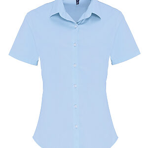 Women's stretch fit cotton poplin short sleeve blouse - Pale Blue, XS