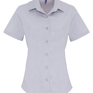 Women's stretch fit cotton poplin short sleeve blouse - Silver, XS
