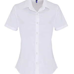 Women's stretch fit cotton poplin short sleeve blouse - White, XS