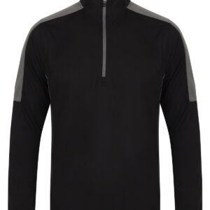 ¼ zip mid-layer with contrast panelling - Black/Gunmetal Grey, XS