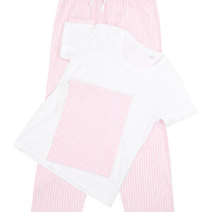 Women's long pant pyjama set (in a bag) - White/Pink/White Stripe, XS
