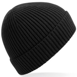Engineered knit ribbed beanie - Black, One size
