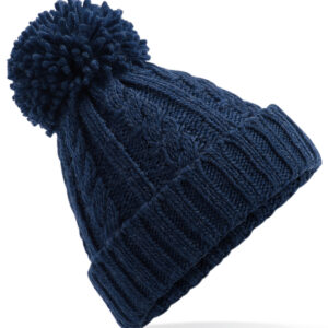 Cable knit melange beanie - Navy, One size