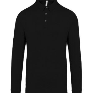 Jersey knit long sleeve polo shirt - Black, S