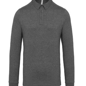 Jersey knit long sleeve polo shirt - Grey Heather, S