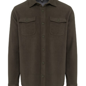 Sherpa-lined fleece overshirt - Dark Khaki/Storm Grey, S