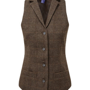 Women's herringbone waistcoat - Brown Check, XS