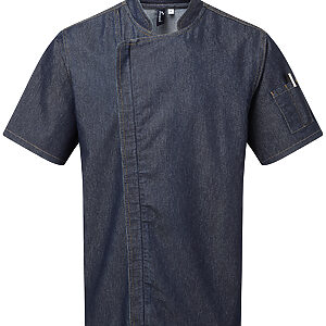Chef's zip-close short sleeve jacket - Indigo Denim, XS