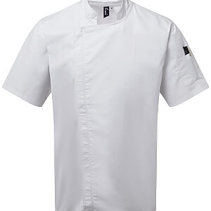 Chef's zip-close short sleeve jacket - White, XS