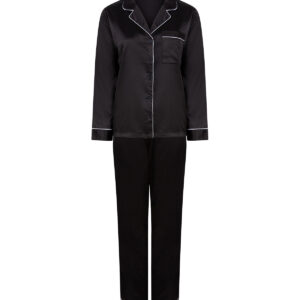 Women's satin long pyjamas - Black, XS/S