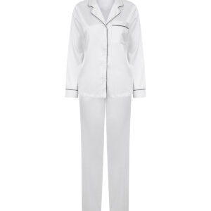Women's satin long pyjamas - White, XS/S