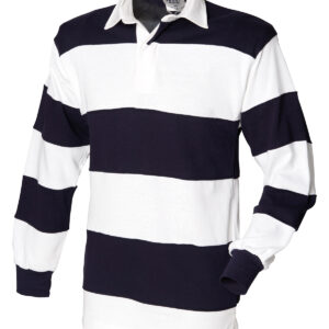 Sewn stripe long sleeve rugby shirt - White/Navy (White collar), S