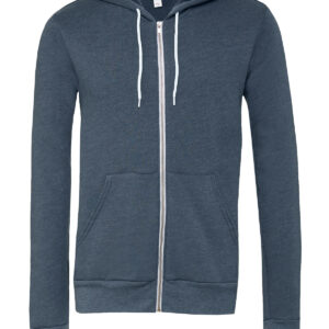 Unisex polycotton fleece full-zip hoodie - Heather/Navy, XS