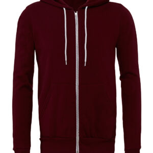 Unisex polycotton fleece full-zip hoodie - Maroon, XS