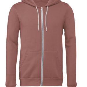 Unisex polycotton fleece full-zip hoodie - Mauve, XS