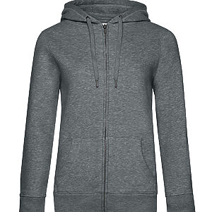 B&C Queen zipped hooded - Heather Mid Grey, XS
