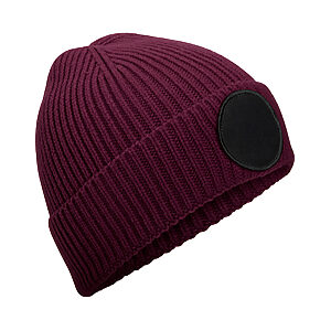 Circular fashion patch beanie - Burgundy/Black, One size