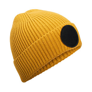 Circular fashion patch beanie - Mustard/Black, One size