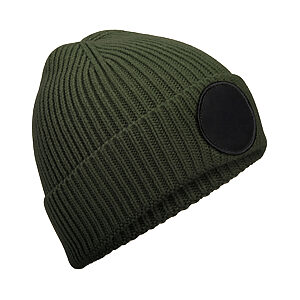 Circular fashion patch beanie - Olive Green/Black, One size
