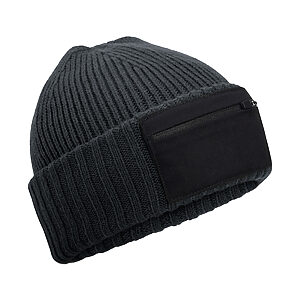 Zip patch beanie - Graphite Grey/Black, One size
