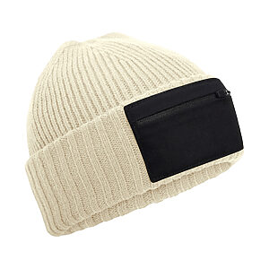Zip patch beanie - Sand/Black, One size