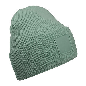 Deep-cuffed tonal patch beanie - Dusty Green, One size