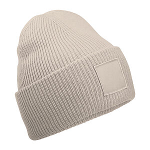 Deep-cuffed tonal patch beanie - Natural Stone, One size