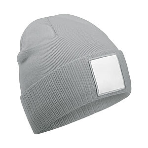 Appliqué patch beanie - Ash/White, One size