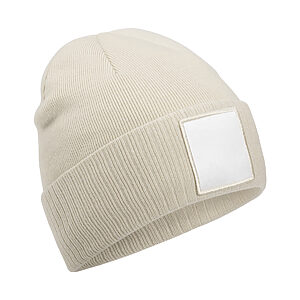 Appliqué patch beanie - Oatmeal White, One size