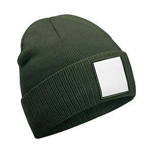 Appliqué patch beanie - Olive Green/White, One size