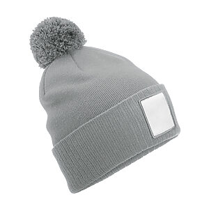 Appliqué patch pom beanie - Ash/White, One size