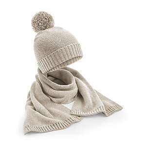 Knitted scarf and beanie gift set - Oatmeal Fleck, One size